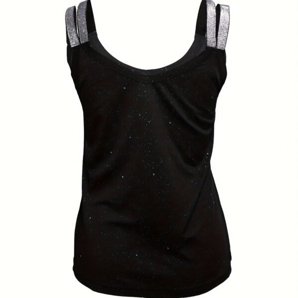Ladies' V-neck Sequined Shoulder Strap Fashion New Solid Color Tank Top - Image 2
