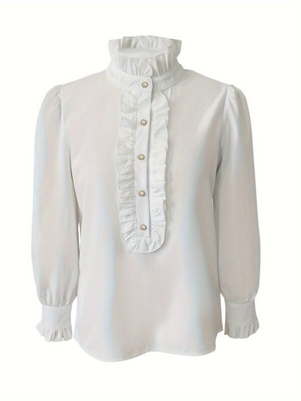 Fashionable Stand-up Collar Long-sleeved Shirt With Lotus Leaf Hem - Image 4
