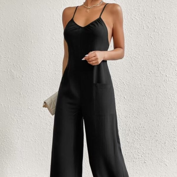 Ladies' Cross Leisure Vacation Lazy Backless Wide Leg Pants Camisole Skirt Jumpsuit - Image 5