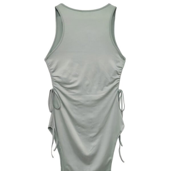 Women's Solid Color Round Neck Drawstring Slit Fashionable Sexy Dress With Hip Wrap - Image 3