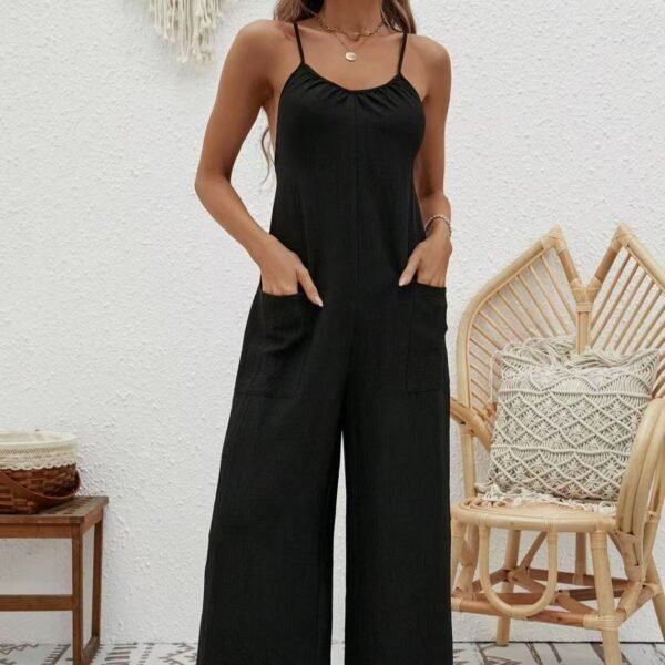 Ladies' Cross Leisure Vacation Lazy Backless Wide Leg Pants Camisole Skirt Jumpsuit - Image 4