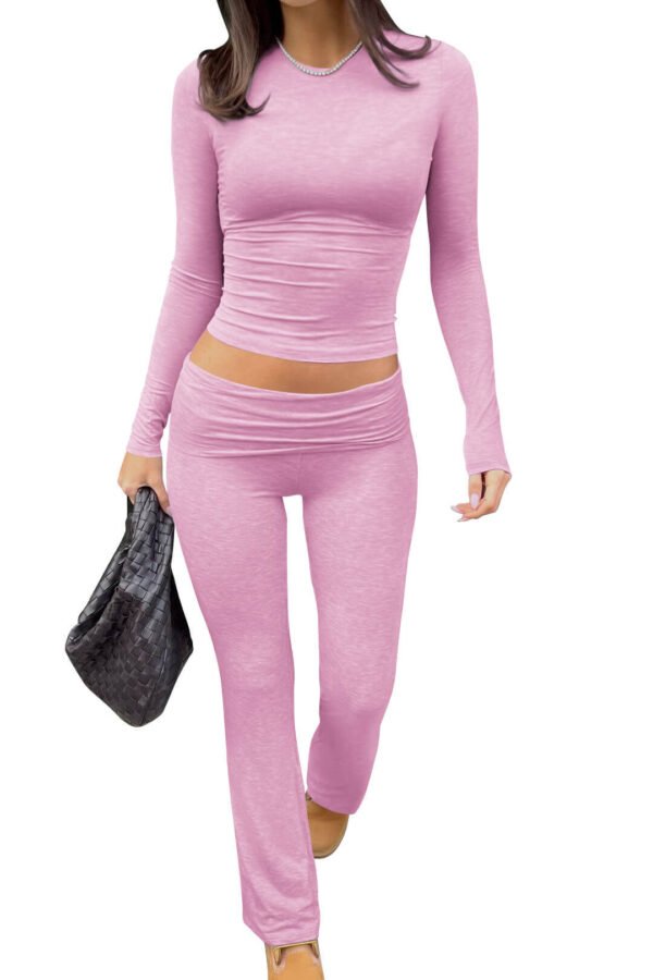 Leisure Sports Two-piece Set, Long Sleeved High Waisted Foldable Flared Pants, Sports Suit, Streetwear - Image 10