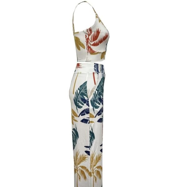 Ladies' European And American Contrasting Palm Tree Print Sleeveless Top Set Pants - Image 3