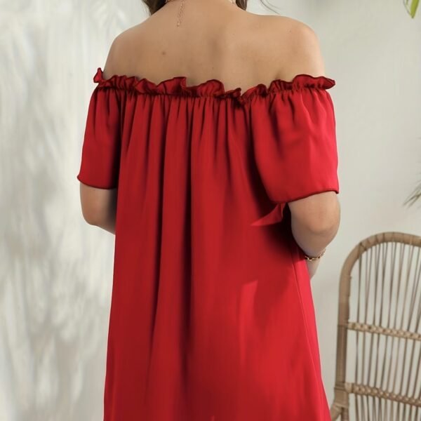 Ladies' Fashion Off Shoulder Ruffle Solid Color Decorative One Shoulder Casual Dress - Image 2