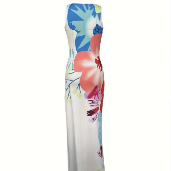 Ladies' V-neck Floral Print Thigh Slit Highlights Figure, Hip Hugging Long Skirt - Image 2