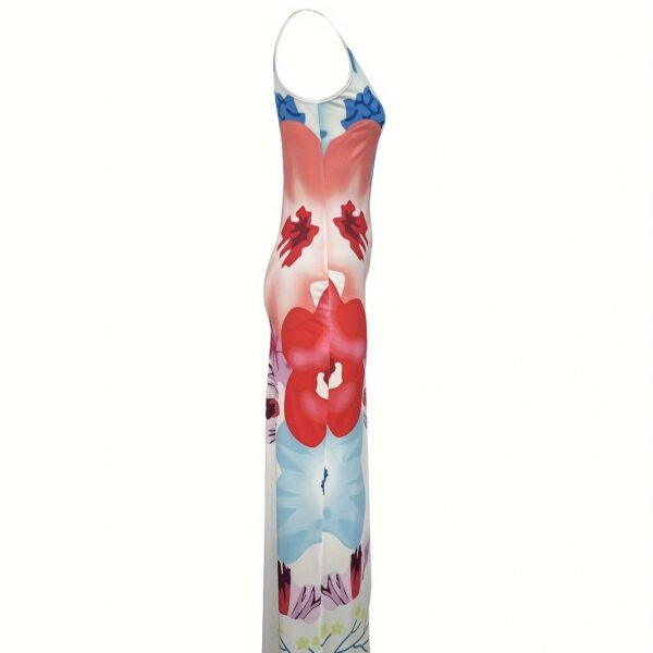 Ladies' V-neck Floral Print Thigh Slit Highlights Figure, Hip Hugging Long Skirt - Image 3