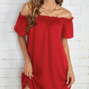 Ladies' Fashion Off Shoulder Ruffle Solid Color Decorative One Shoulder Casual Dress