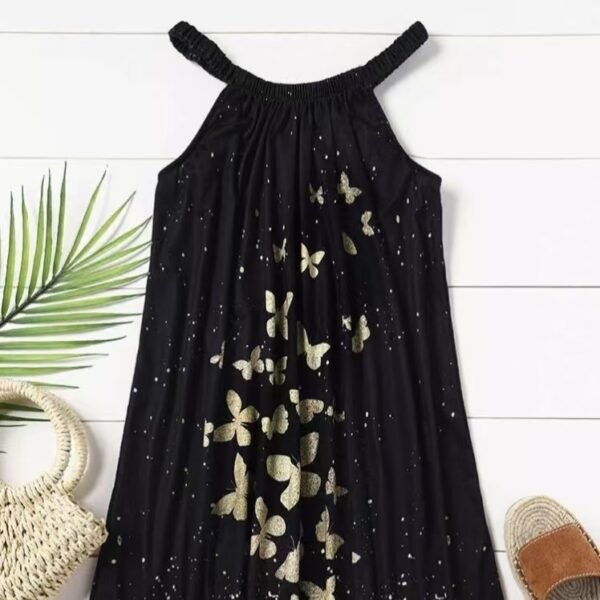 Ladies' Black Butterfly Ruffle Loop Mini Dress With Loop - Image 2
