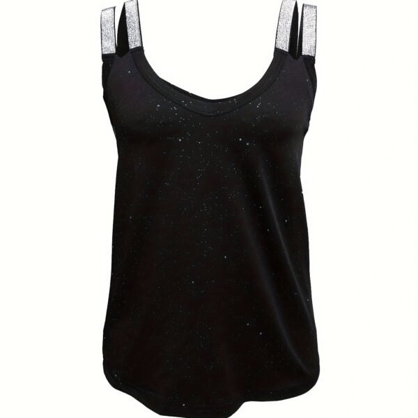 Ladies' V-neck Sequined Shoulder Strap Fashion New Solid Color Tank Top - Image 3