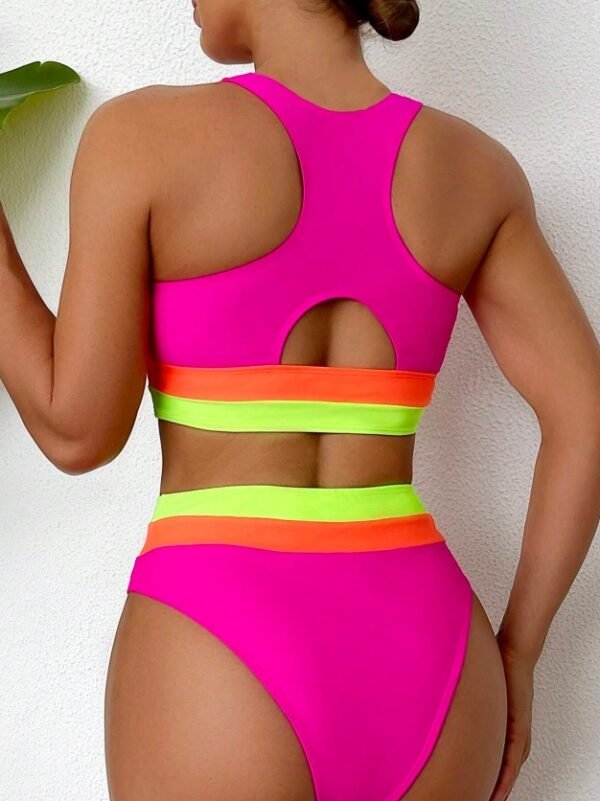 Women's Two-piece Casual Swimsuit P221 Rose Red - Image 5