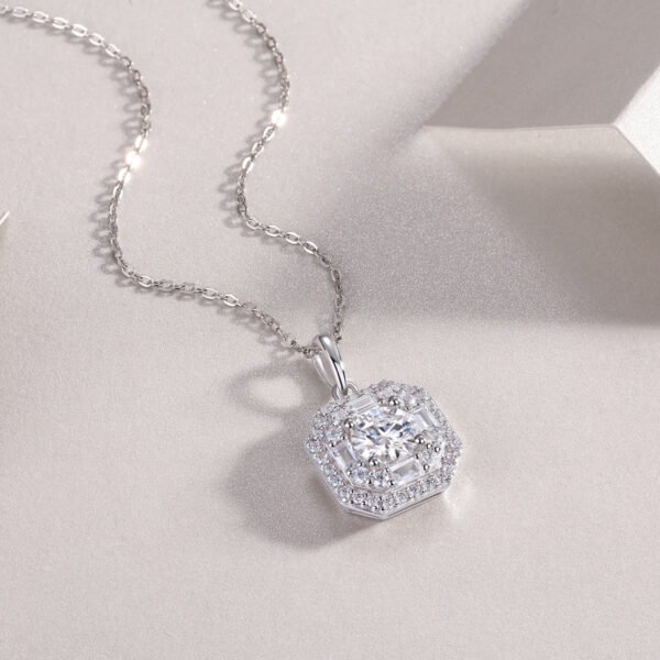 Small Square Bag Luxury Fashion Diamond Pendant Necklace Set With Mosan Diamond Silver Ornaments - Image 4