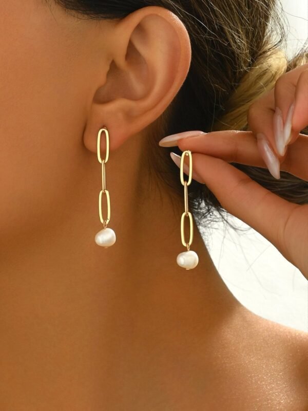 Golden Knot Pearl Drop Earrings -  Elegant And Timeless Jewelry - Image 7