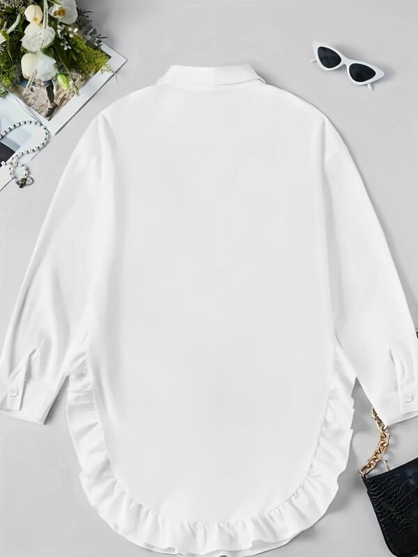 Hem Ruffled Casual Long Sleeve Shirt - Image 2