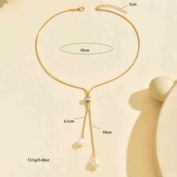 Elegant Gold Pearl Pendant Necklace With Adjustable Length,  Stylish And Lightweight Jewelry For Women, Perfect Christmas Jewelry Gift - Image 3