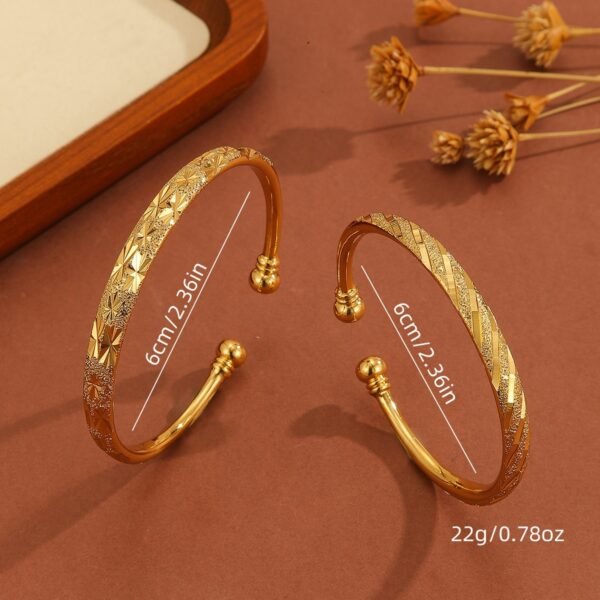 1pcsVintage Gold-plated 18k Delicate Pattern Bracelet, Sand Gold Women's Open Bracelet, Suitable For Daily Wear Holiday Gifts - Image 2