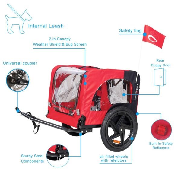 Bicycle Trailer For Pets Outdoor Foldable Dog Trailer With Reflectors - Image 10