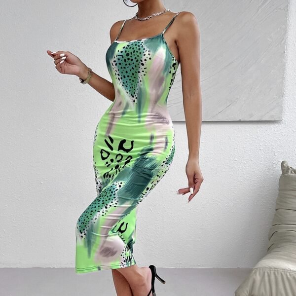 Ladies' Leopard Print Cross Shoulder Strap Backless Dress With A Banquet Vibe, Out Of The Street Fashion Bag Arm Long Skirt - Image 4