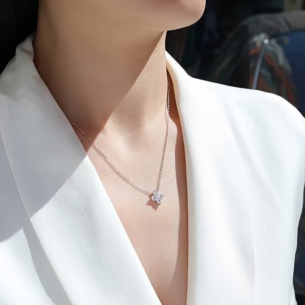 Charles & Colvard Sterling Silver 4mm Round Moissanite Floral Necklace 0.92ct Dewdrop - Image 2