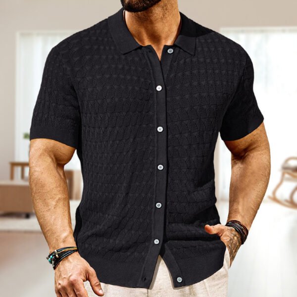 Men's Fashion Pointelle Design Spring And Summer Knitwear Short Sleeve Cardigan - Image 3