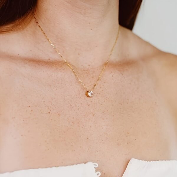 14k Solid Gold Cubic Zirconia Round Solitaire Pendant-Material - Image 4