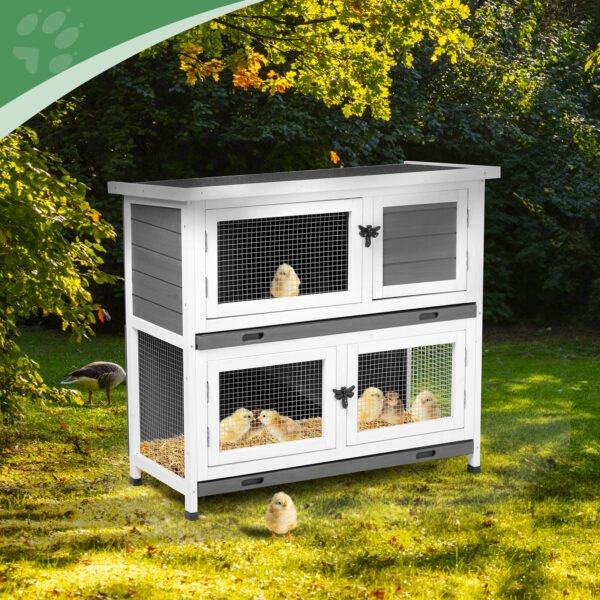 Upper And Lower 2 Floors With Tray Grey Cedar, Chicken And Rabbit Cage - Image 4