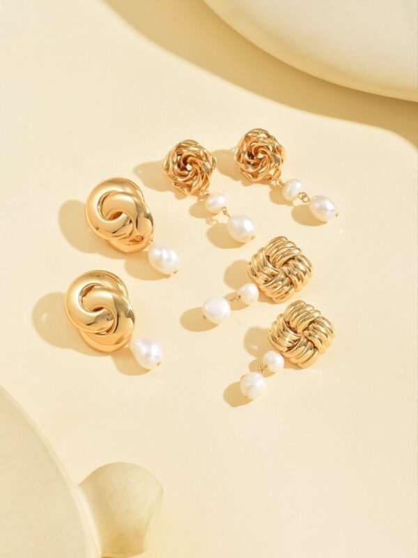 Golden Knot Pearl Drop Earrings -  Elegant And Timeless Jewelry - Image 5