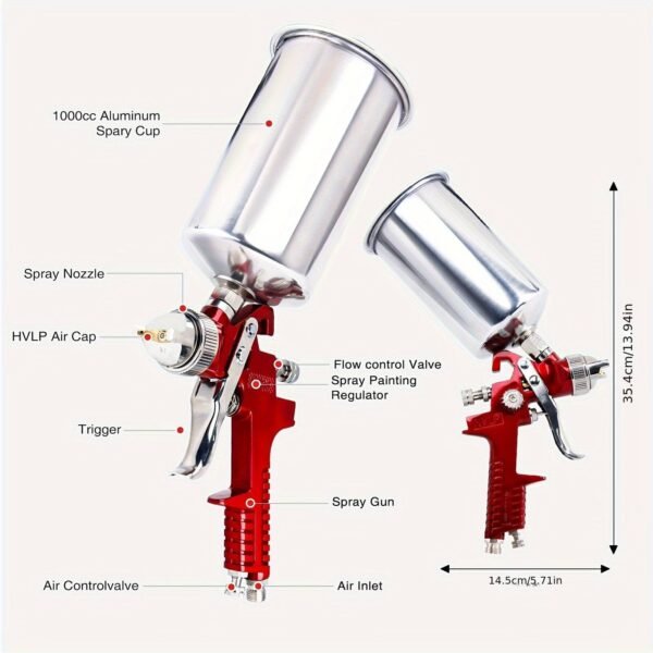 3 Nozzle HVLP Air Spray Gun Kit Auto Paint Car Primer Detail Basecoat Clearcoat - Image 4