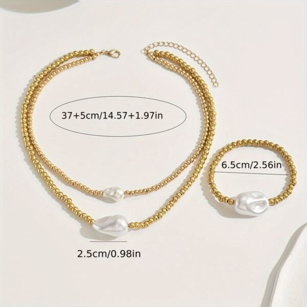 14K Golden Beaded Pearl  Necklace And Bracelet Set - Image 3