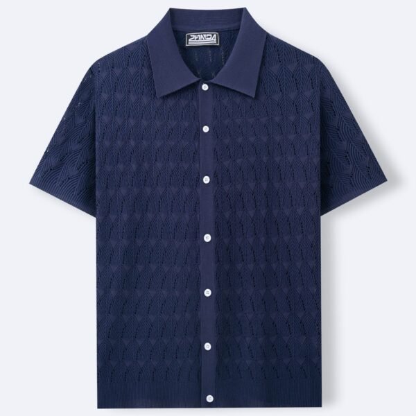 Men's Fashion Pointelle Design Spring And Summer Knitwear Short Sleeve Cardigan - Image 2