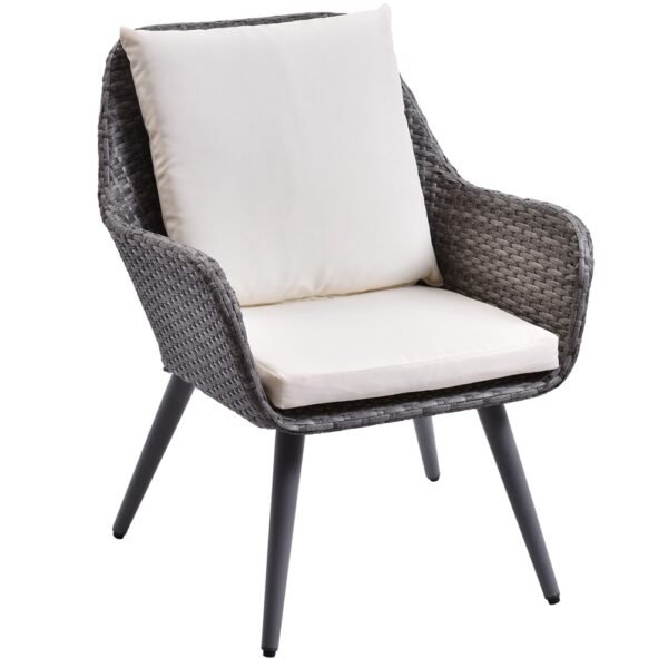 Outdoor Wicker Dining Chair PE Rattan Accent Chair with Beige Cushion Patio Garden Furniture - Image 5