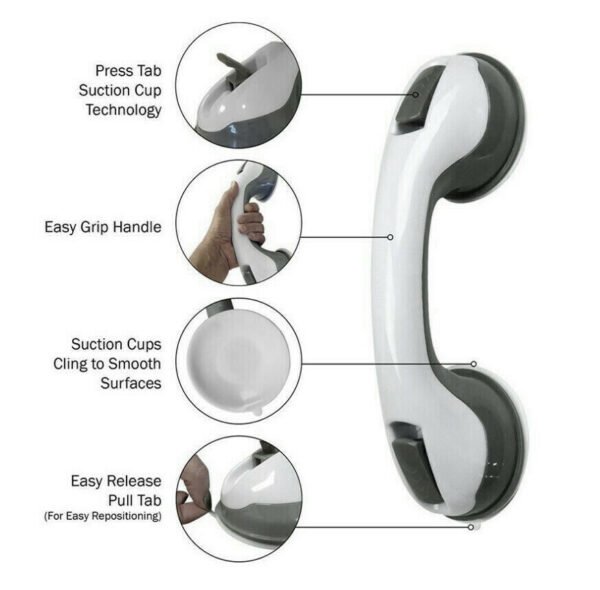 Power Shower Grip Handle Bathroom Suction Grab Bar Safety Rail Tub Bath Vacuum - Image 4