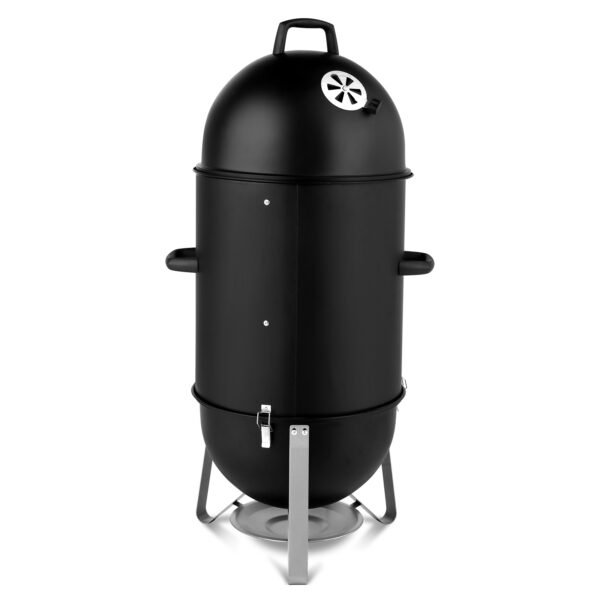 48x48x119cm Black 3-layer Oval Cylinder Smoker Iron Charcoal Grill - Image 3