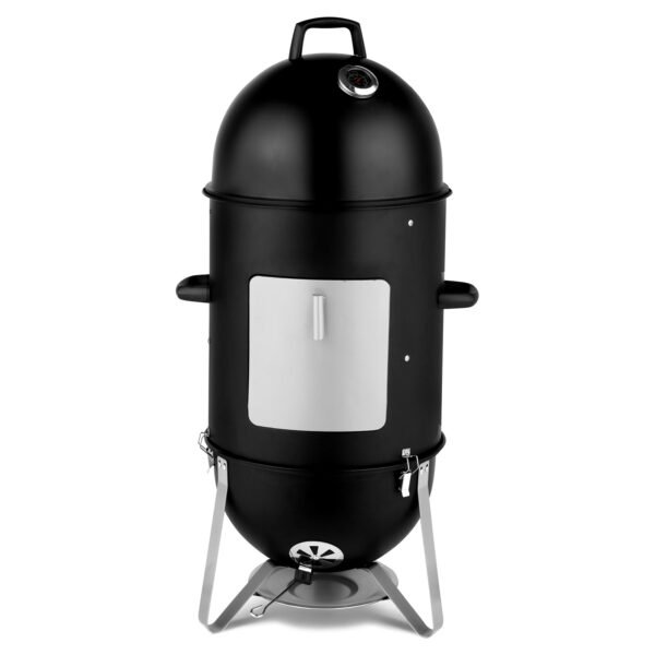 48x48x119cm Black 3-layer Oval Cylinder Smoker Iron Charcoal Grill - Image 7