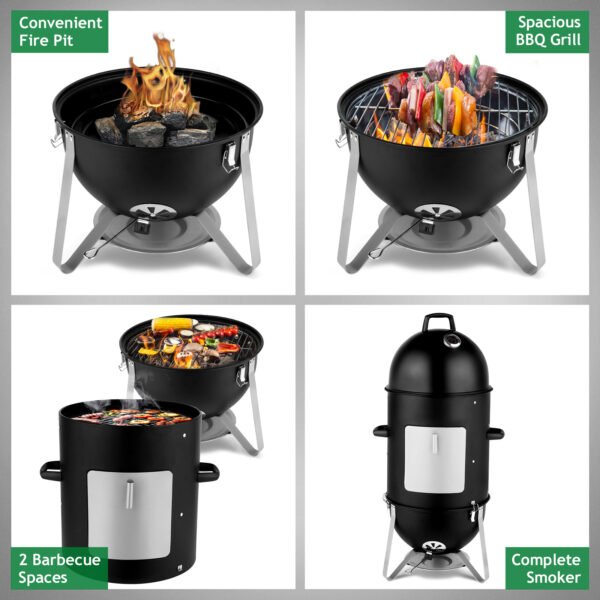 48x48x119cm Black 3-layer Oval Cylinder Smoker Iron Charcoal Grill - Image 5
