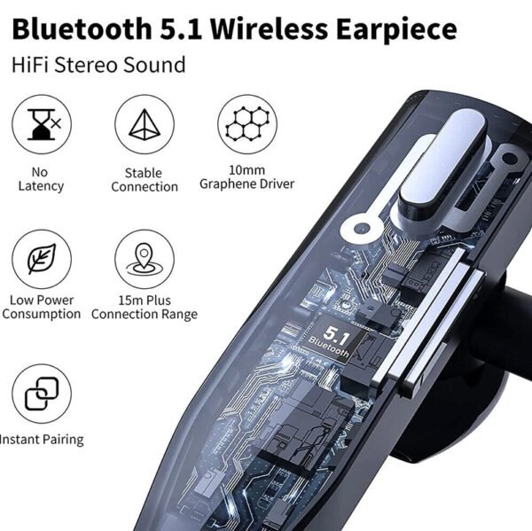 Trucker Wireless Headset Bluetooth 5.1 Earpiece Dual Mic Earbud Noise Cancelling - Image 7