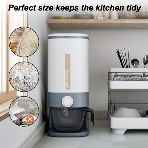 Rice Dispenser, 22-25 Lbs Rice Container With Measuring Cup,Cereal Dispenser Storage With Lids For Home Kitchen Pantry Rice Soybean Corn-Grey - Image 3