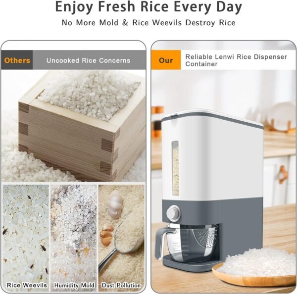 Rice Dispenser, 22-25 Lbs Rice Container With Measuring Cup,Cereal Dispenser Storage With Lids For Home Kitchen Pantry Rice Soybean Corn-Grey - Image 4