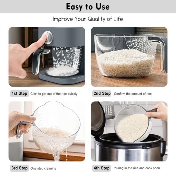 Rice Dispenser, 22-25 Lbs Rice Container With Measuring Cup,Cereal Dispenser Storage With Lids For Home Kitchen Pantry Rice Soybean Corn-Grey - Image 7