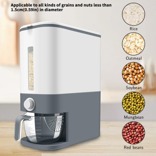 Rice Dispenser, 22-25 Lbs Rice Container With Measuring Cup,Cereal Dispenser Storage With Lids For Home Kitchen Pantry Rice Soybean Corn-Grey - Image 2
