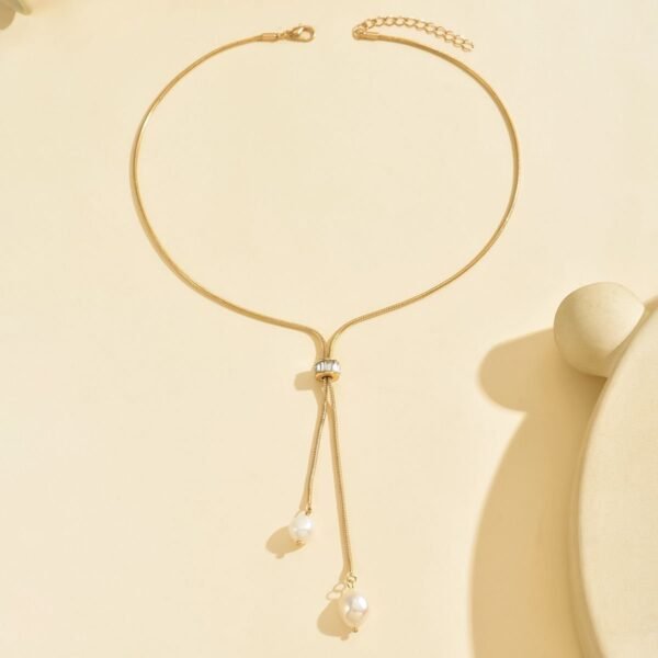 Elegant Gold Pearl Pendant Necklace With Adjustable Length,  Stylish And Lightweight Jewelry For Women, Perfect Christmas Jewelry Gift - Image 4