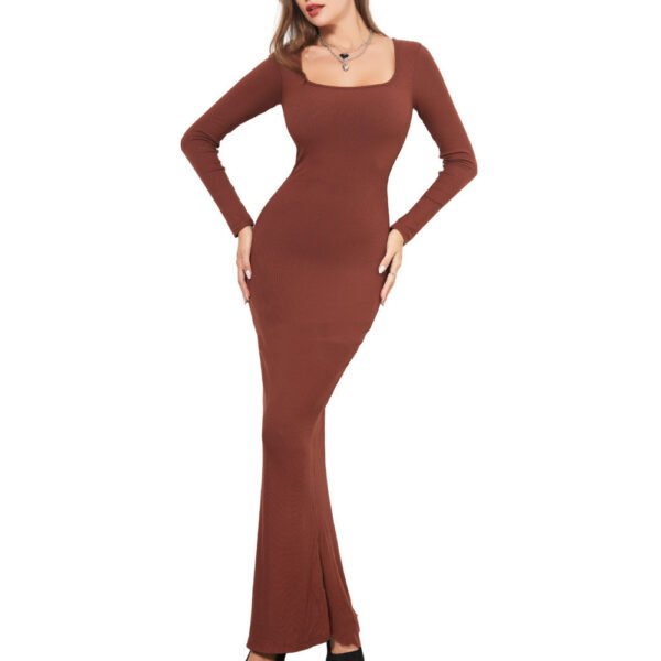 Two-in-one With Lining Double-layer Belly Contracting Hip Lifting Long Sleeve Narrow Dress - Image 2
