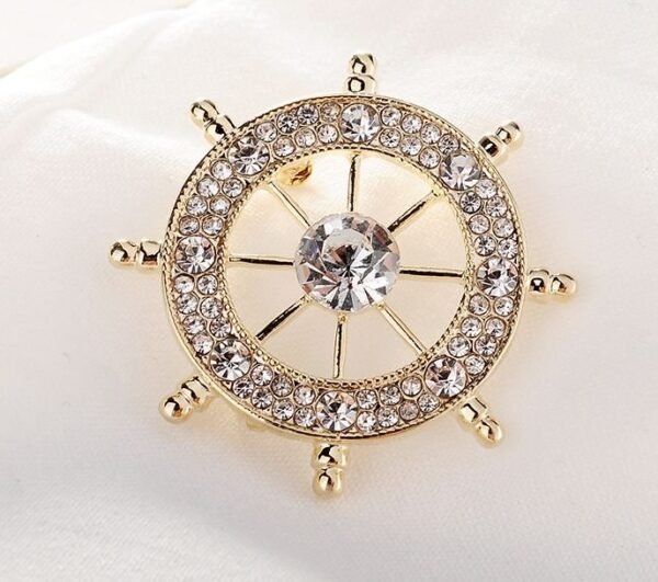 Navy Style Diamond Studded Rudder Brooch