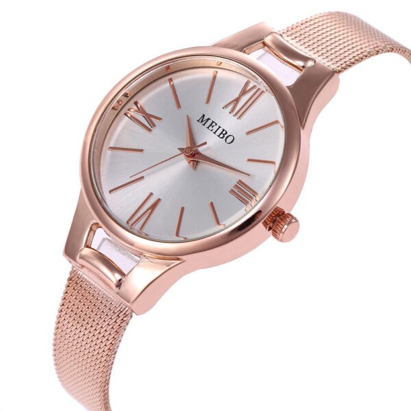 Harmony Sale Pin Buckle Round Glass Rose Gold Stainless Steel Mesh Belt Watch For Women - Image 2