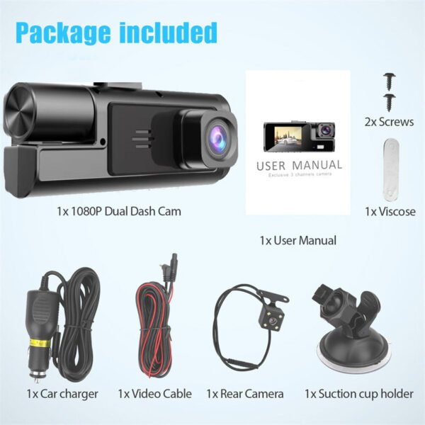 Dash Cam Car HD 1080P Front-Rear-Inside Dual Lens Video Recorder Camera G-Sensor