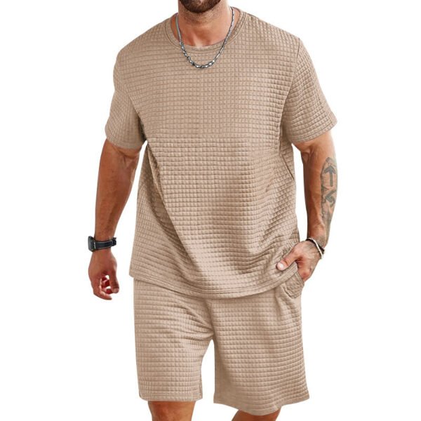 Sports Casual Suit Solid Color Round Neck T-shirt Shorts - Image 5