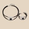 Modern Elegance  Black & Silver Leather Choker Necklace And Bracelet Set - Image 5