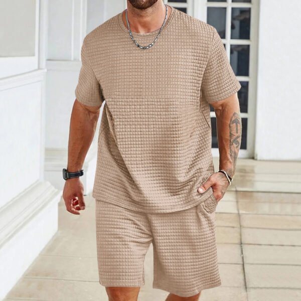 Sports Casual Suit Solid Color Round Neck T-shirt Shorts - Image 2