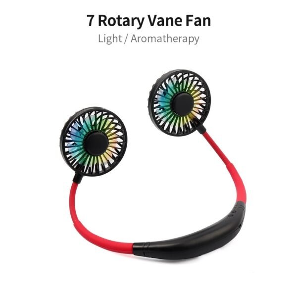 Mini Portable Hanging Neckband Fan USB Rechargeable Double Fans Air Cooler Conditioner Colorful Aroma Electric Desk Fan For Room - Image 5