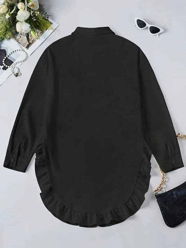 Hem Ruffled Casual Long Sleeve Shirt - Image 4