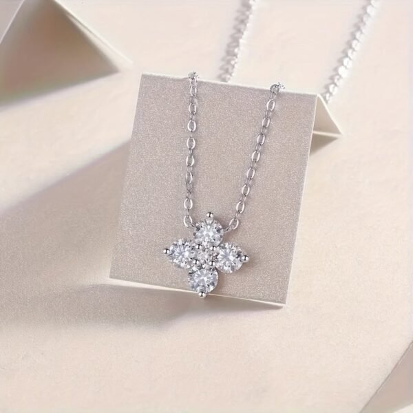 Charles & Colvard Sterling Silver 4mm Round Moissanite Floral Necklace 0.92ct Dewdrop - Image 4